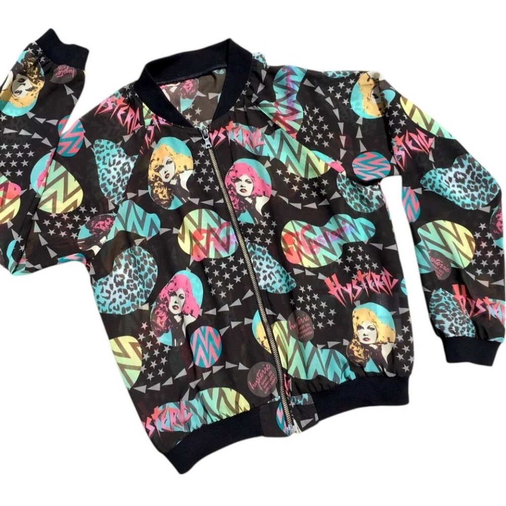 Hysteric Glamour Women's Black & Colorful Pop Art Retro Zip-Up Light Thin Jacket